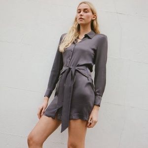 Missguided gray satin front tie mini dress